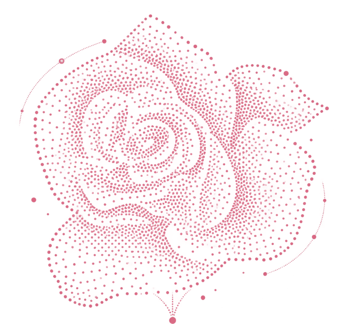 The Signal Rose bloom, formed from fine rose-colored dots.